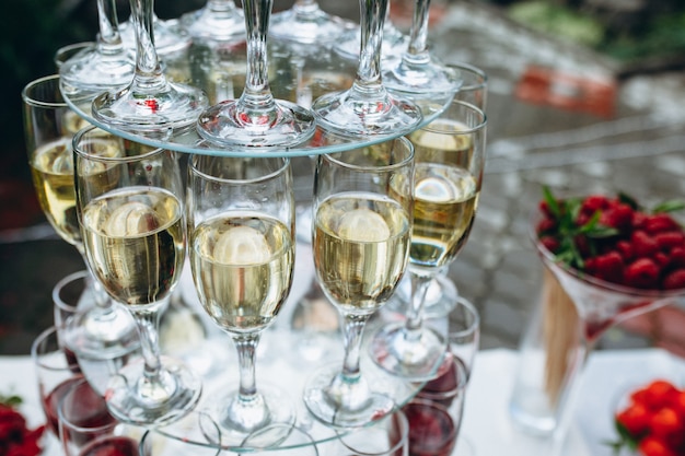 Champagne glasses. Wedding  Catering service.