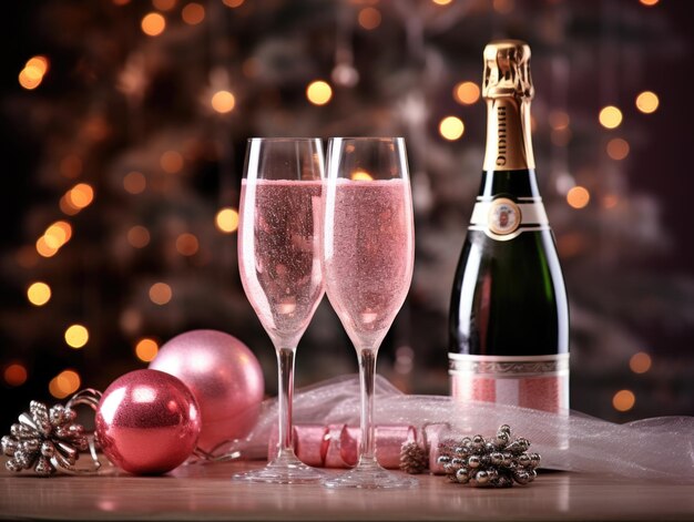 Champagne and glasses with festive backdrop The concept represents celebration and elegance