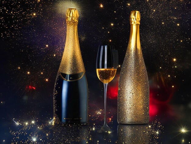 Champagne Glasses With Fireworks On Background Stock Photo