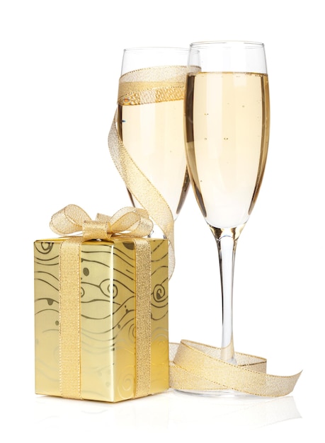 Champagne glasses with golden ribbon