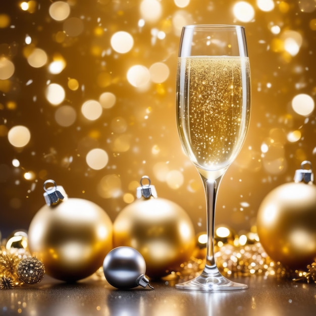 champagne glasses with new years decor on a blurred background champagne glasses with new years