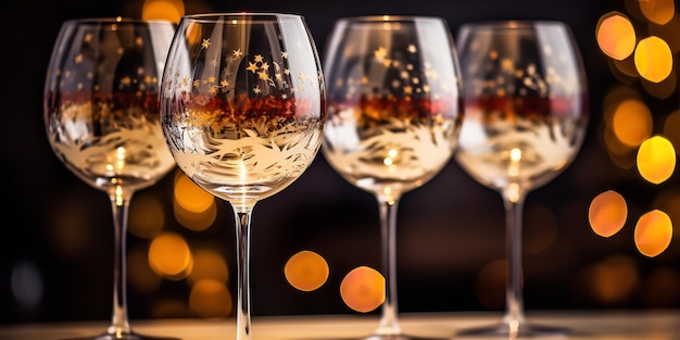 Champagne for holiday cheer with a bokeh background of shining glitter sparkling wine glasses in front of bokeh Generative AI