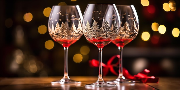 ボケ味の前に輝くキラキラ スパークリング ワイン グラスのボケ味の背景を持つ休日の応援のためのシャンパン ジェネレーティブ AI