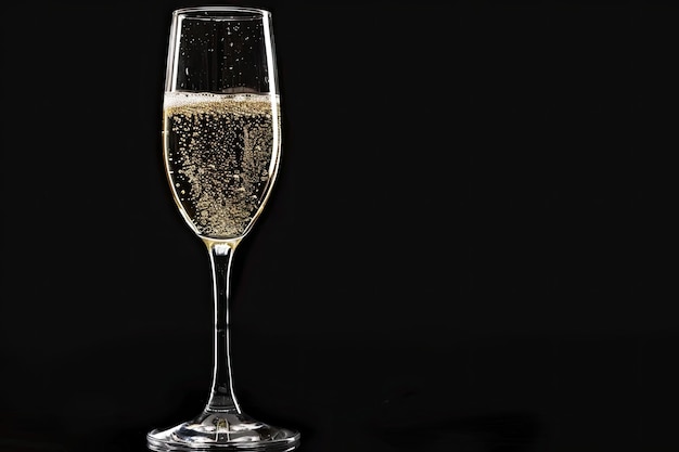 champagne in een wijnglas op een zwarte achtergrond