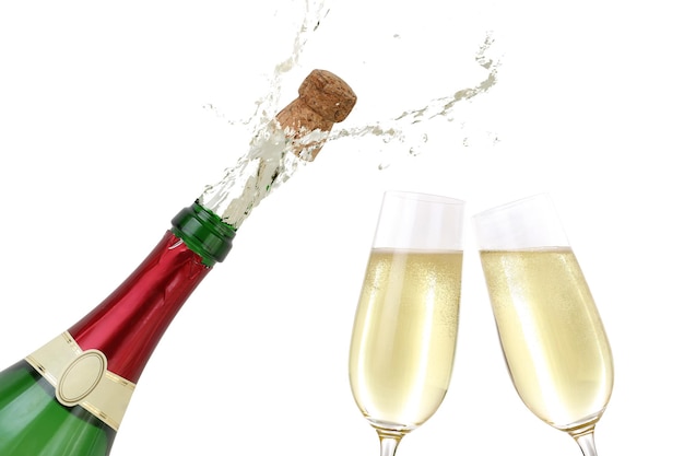 Champagne spatten uit de fles
