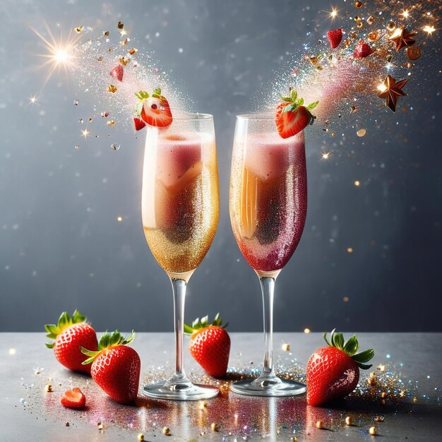 Photo champagne and strawberries luxury festive party sparkling glitter effect