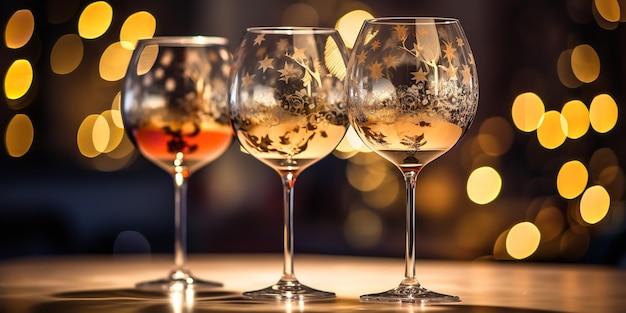 Champagne voor vakantiegevoel met een bokeh-achtergrond van glanzende glitter mousserende wijnglazen voor bokeh Generatieve AI