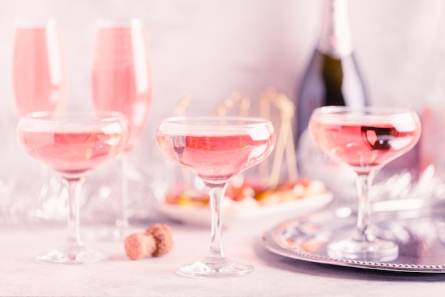 Champagne or wine on a decorated table