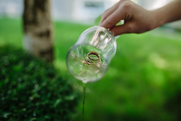 Champagne with ring close up