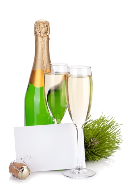 Champagnefles glazen en lege kaart