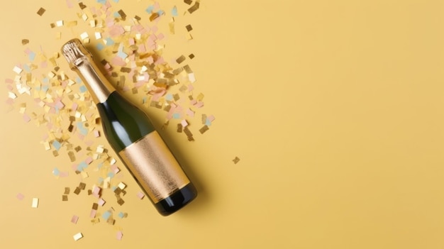 Champagnefles met confetti Illustratie AI GenerativexA