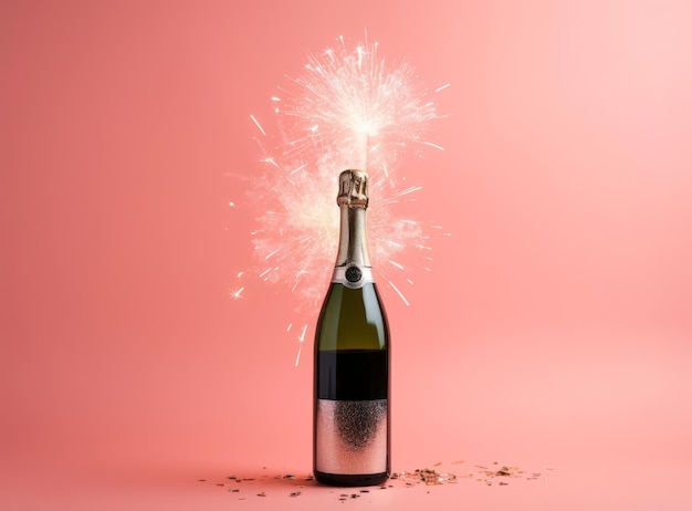 Champagnefles met confetti Illustratie Generatieve AIxD