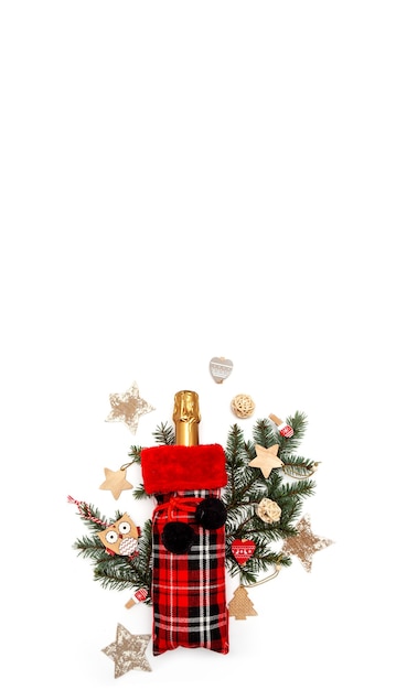 Foto champagnefles met kerstversiering