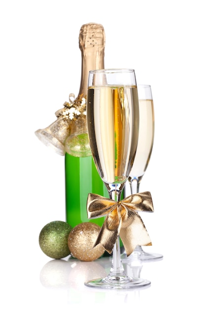 Champagneflesglazen en kerstdecor