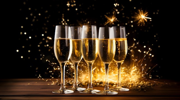 Champagneglasjes klaar om het nieuwe jaar binnen te brengen.