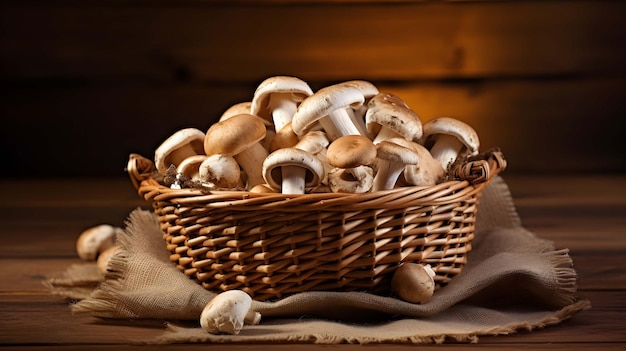 Champignon mushroom on the wooden table