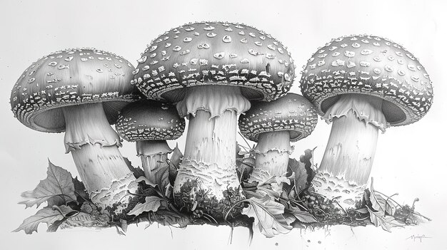 Champignon mushrooms drawing