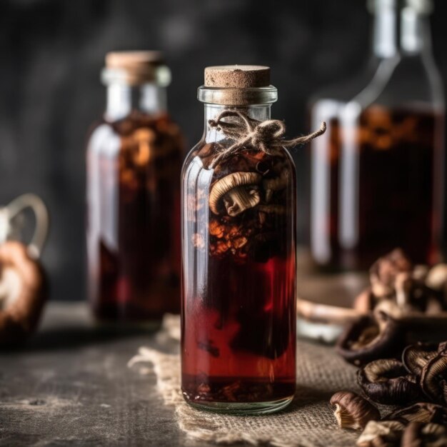 Foto champignons in een glazen pot, close-up, gemaakt met behulp van generatieve ai-tools.