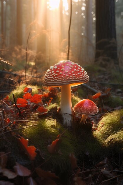 Foto champignons in het bos generatieve ai