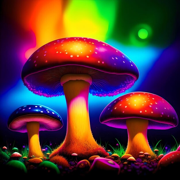 Foto champignons met levendige psychedelische kleuren