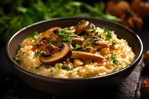 Champignons met Parmezaanse kaas in een romige risotto Generative AI