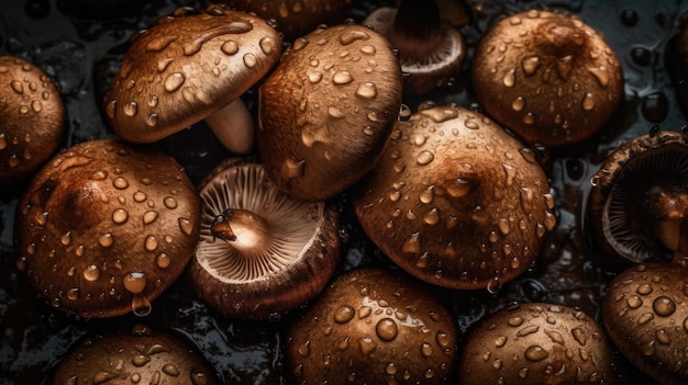 Champignons met waterdruppels erop op een grill