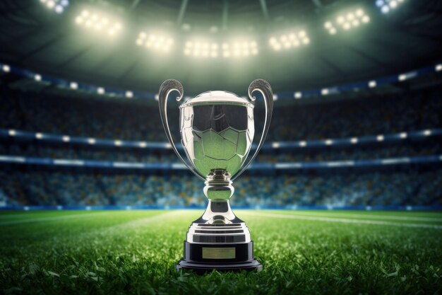 Champion football cup in football stadium winner award ai generative