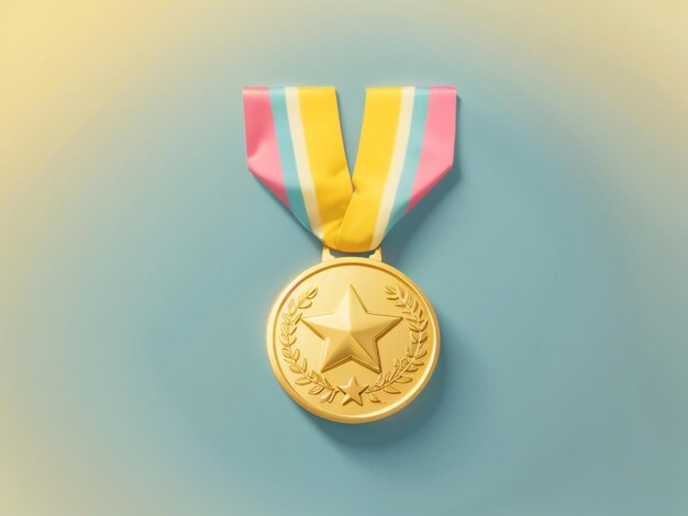 Photo champion's elegance 3d winner medal with star and ribbon on pastel background 7