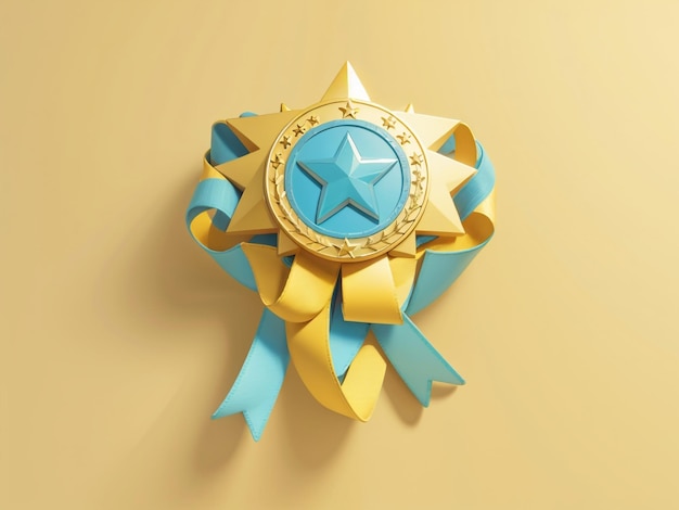 Champion's elegance 3d winner medal with star and ribbon on pastel background