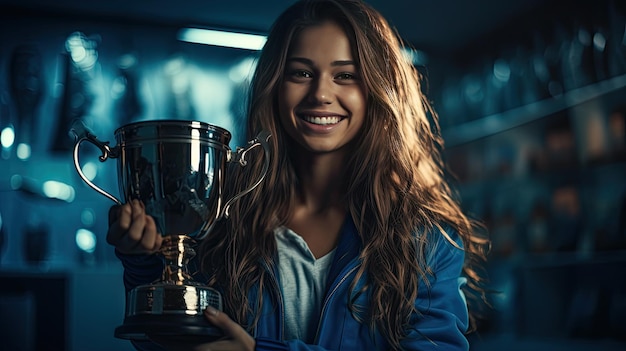 The champions Cup is in the hands of a young athlete