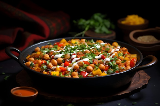 Chana chaat met kikkererwten en kleurrijke groenten