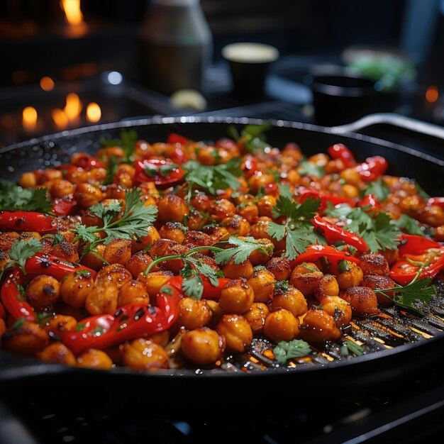 Foto chana masala chickpea curry cotto in una salsa a base di pomodoro con spezie culinaria