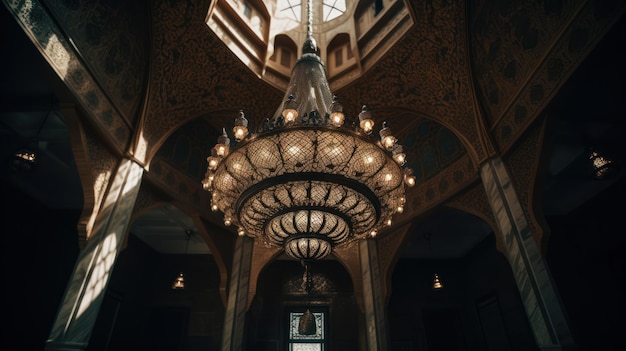 A chandelier in a mosque with the word'chandelier'on it