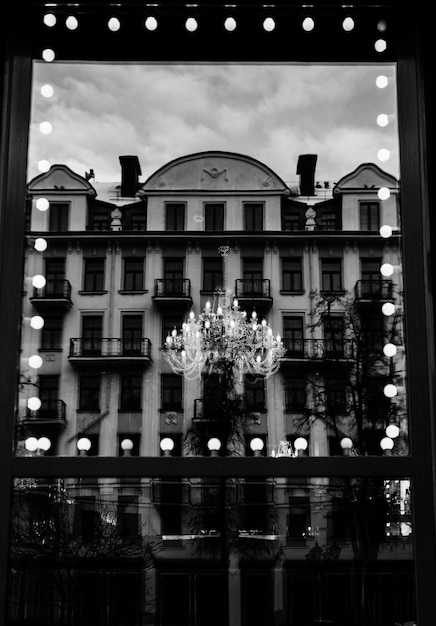 Chandelier in night in a cozy and trendy restaurants