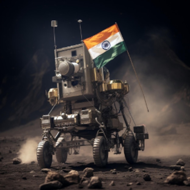 chandrayaan 3 rover landing on moon successfully with India flag