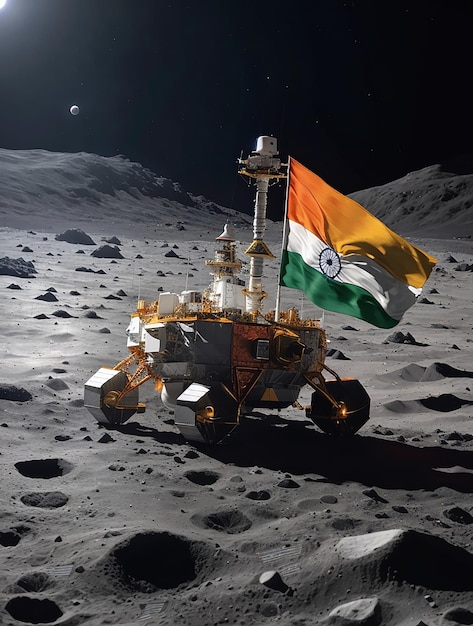 Chandrayaan 3 soft landing on the moon with Indian flag