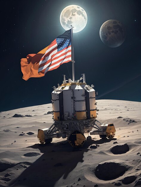 Chandrayaan 3 zachte landing op de maan met Indiase vlag