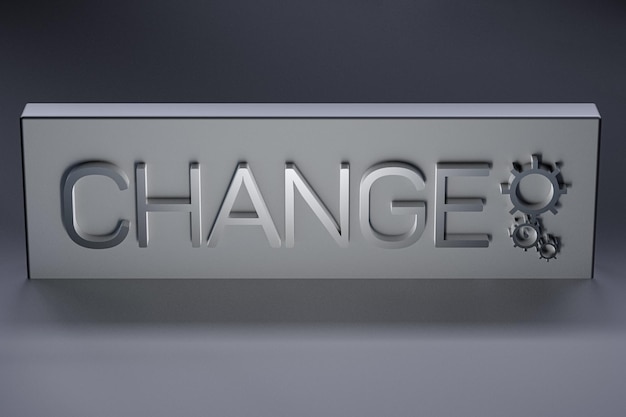 CHANGE text conceptual with gears CHANGE concept metallic 3D render