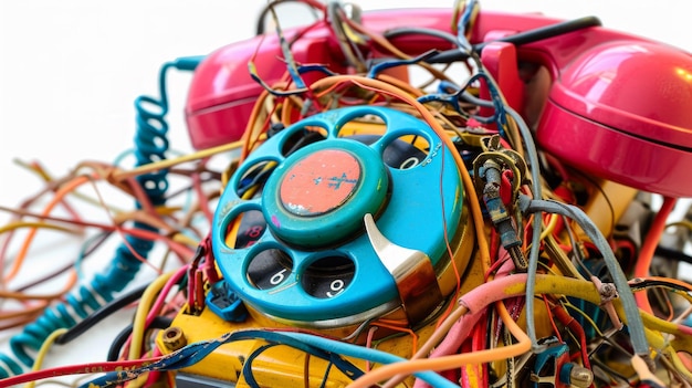 changing colourful retro rotary telephones