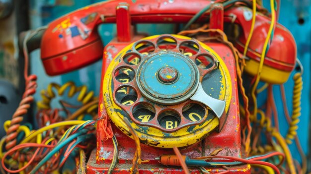 Photo changing colourful retro rotary telephones