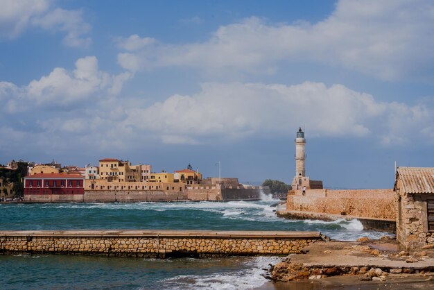 Chania with it39s old harbor and the famous lighthouse crete\
greece
