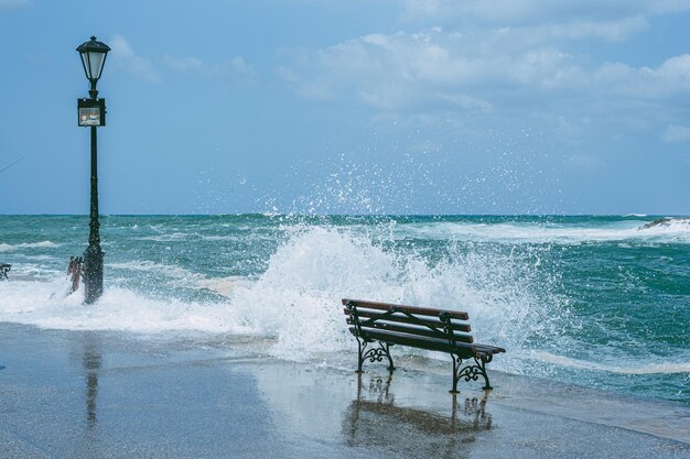 Chania with it39s old harbor in stormy weather Crete Greece