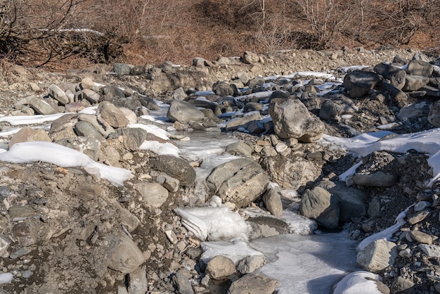 Channel of a frozen mountain river