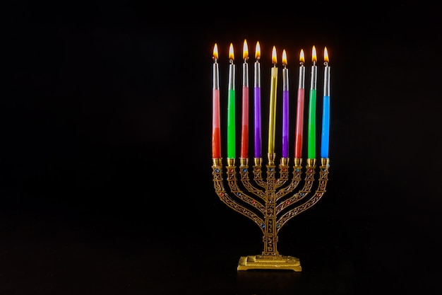 Chanukah a burning menorah symbol Judaism traditional jewish holiday