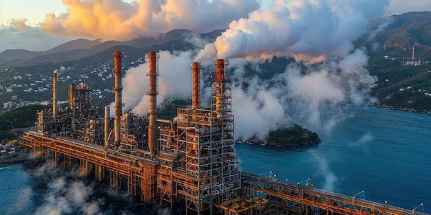 Photo chaos in kitan aerial view of industrial factory with billowing smoke