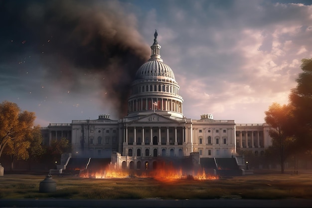 Chaos the United States Capitol burning generative ai