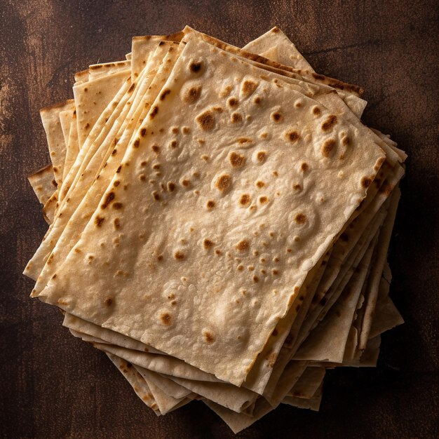 Photo chapati roti overlap another in different size and shape isolated on dark background