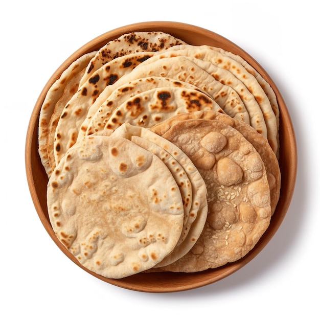 Photo chapati roti overlap another in different size and shape isolated on white background