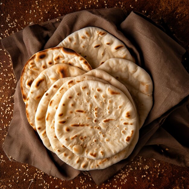 Chapati roti overlappen elkaar in verschillende grootte en vorm geïsoleerd op donkere achtergrond