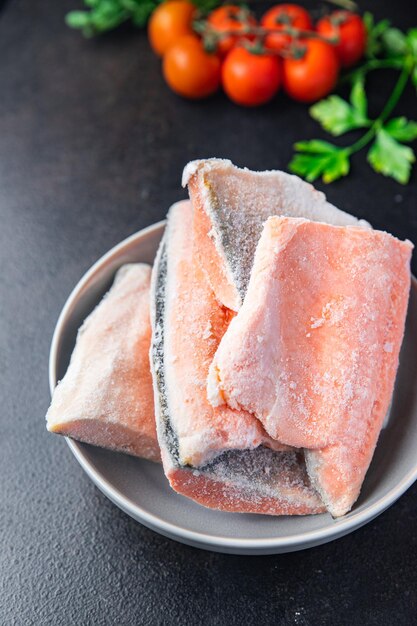 Char fish frozen raw seafood freezy cooking red fish pieces longterm storage healthy meal food